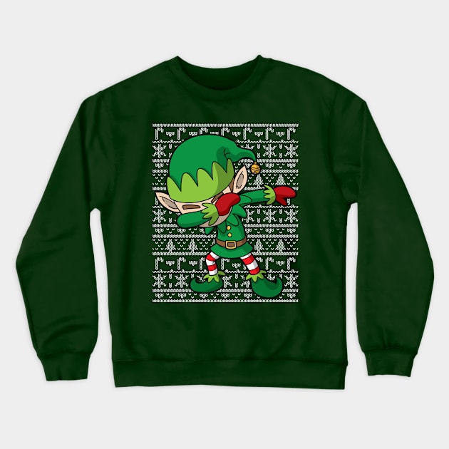 Dabbing Elf Ugly Christmas Sweater Crewneck Sweatshirt by E